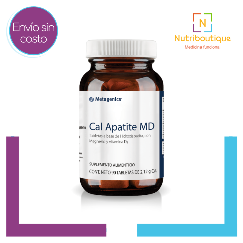 Frasco Metagenics Cal Apatite MD Donde comprar. Cal Apatite MD Opiniones. Envío sin costo y logotipo Nutriboutique Medicina Funcional.