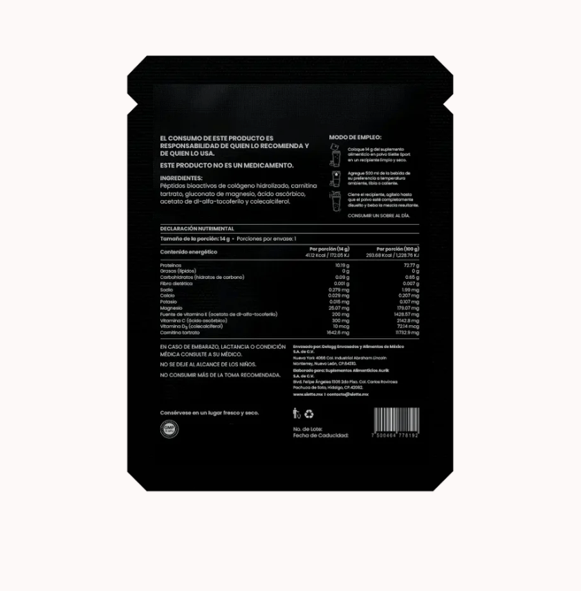 Siette Sport Péptidos Bioactivos de Colágeno Hidrolizado Caja 28 sachets