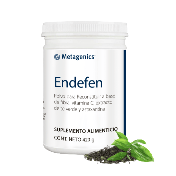 Frasco de Metagenics ENDEFEN, 420 gramos de polvo para reconstituir, vista frontal del empaque blanco