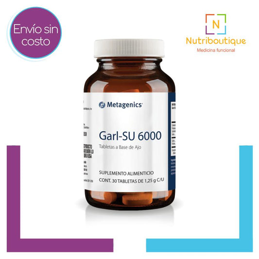 Imagen del producto Metagenics Garl-SU 6000 reviews. La imagen tiene el texto: Envío sin costo y logotipo Nutriboutique Medicina Funcional.